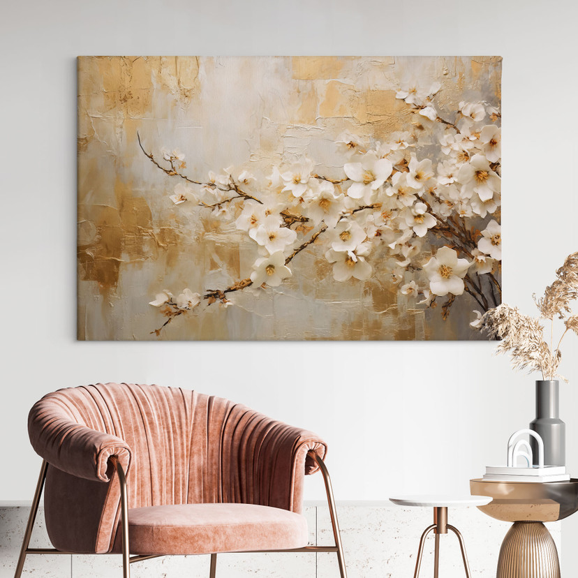Canvas Tak bloemen op vintage goud - Paksoylu
