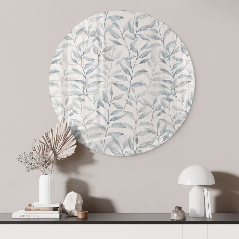 Glasbillede - Delicate Watercolour Leaves - Soft Grey - Bloomery Decor - Round