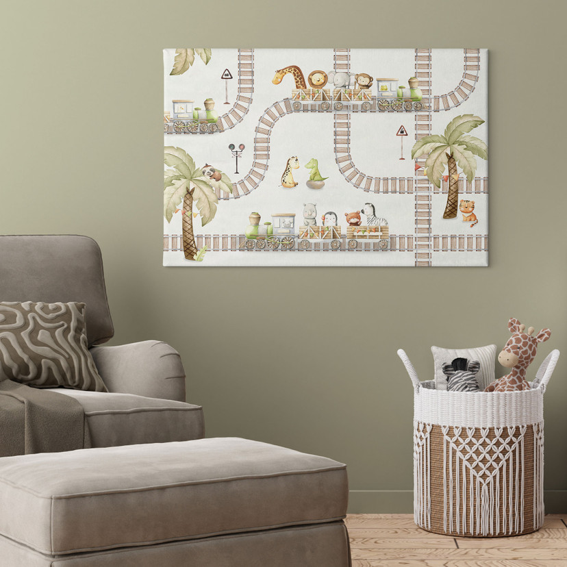 Tableau sur toile Locomotive avec animaux de zoo - Oliver Robins