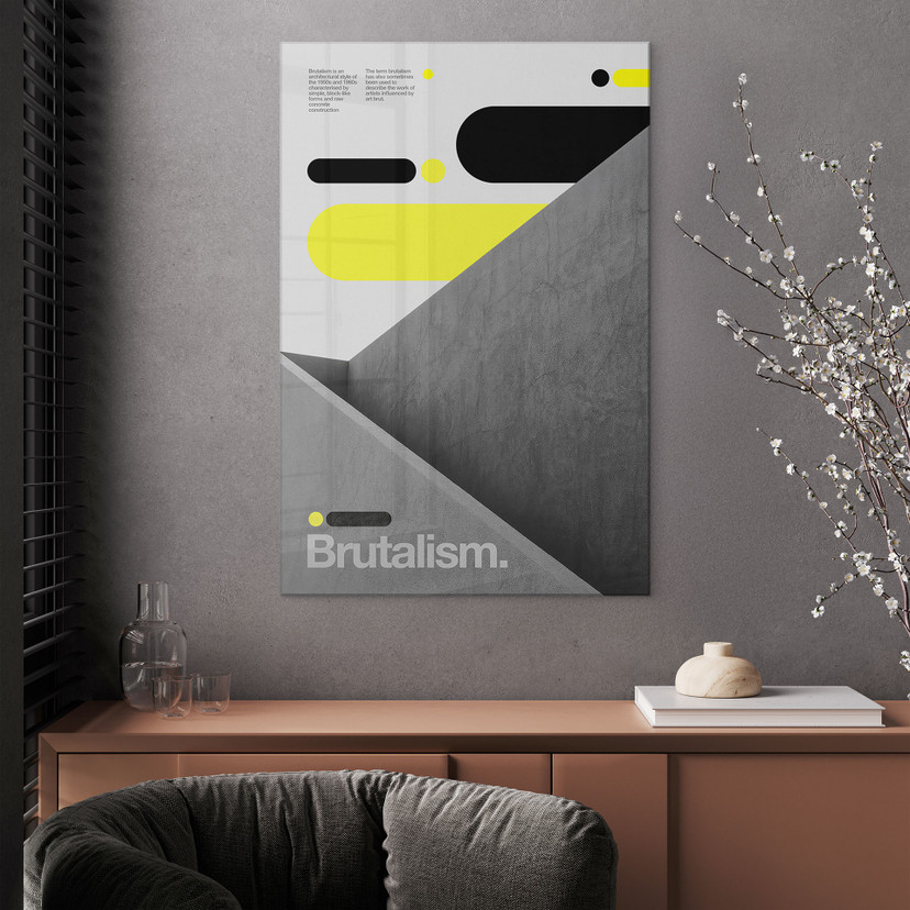 Tableau en verre acrylique Design Brutaliste Jaune Gris - Sub88 Studio