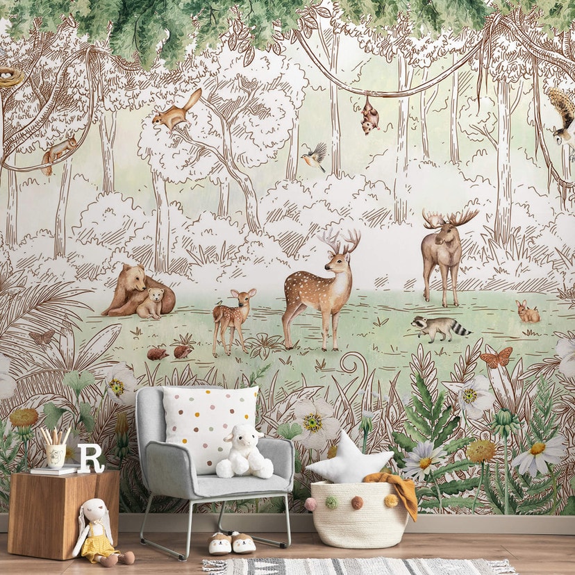 Papier peint photo Kikki Belle - Amis de la forêt au printemps