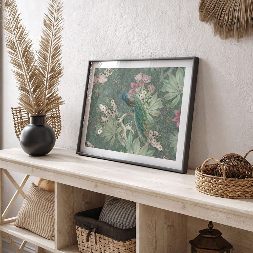 Plakat paw w tropikalnym ogrodzie na mozaice - Bloomery Decor