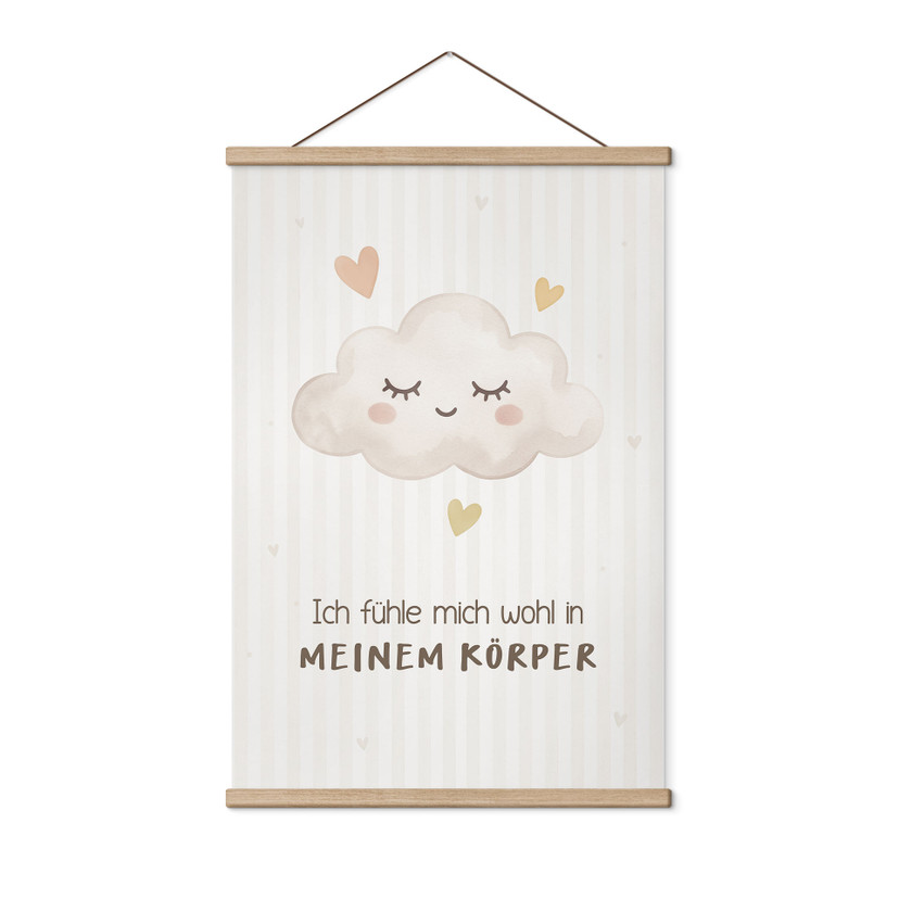 Stoffbild mit Wolke - Glaubenssatz 'Ich fühle mich wohl in meinem Körper' für Kinder