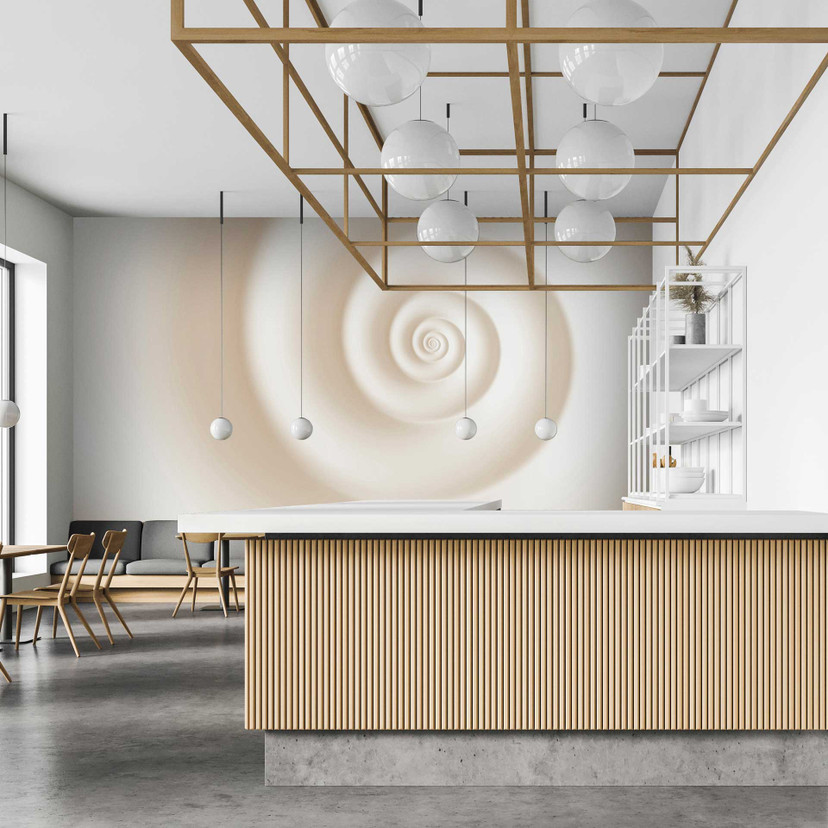 Fototapeta z motywem wiru w kolorze kremowym - hipnotyzująca tapeta z włókniny do nowoczesnych pomie