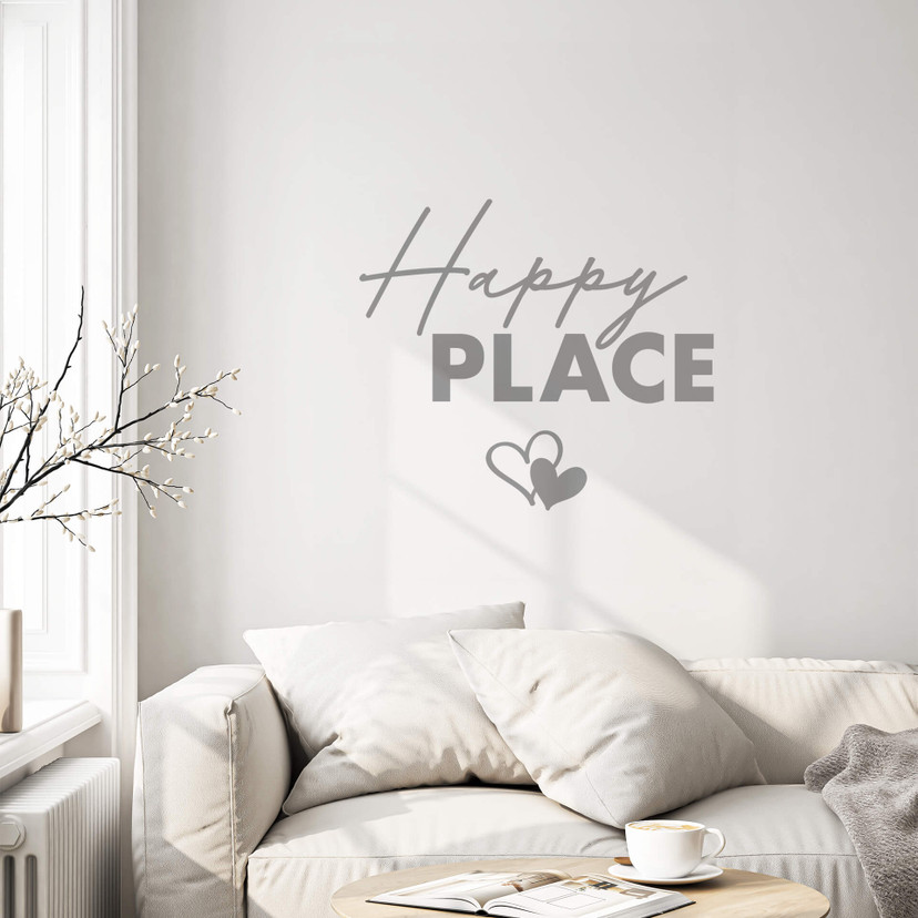 Muursticker Happy Place met harten