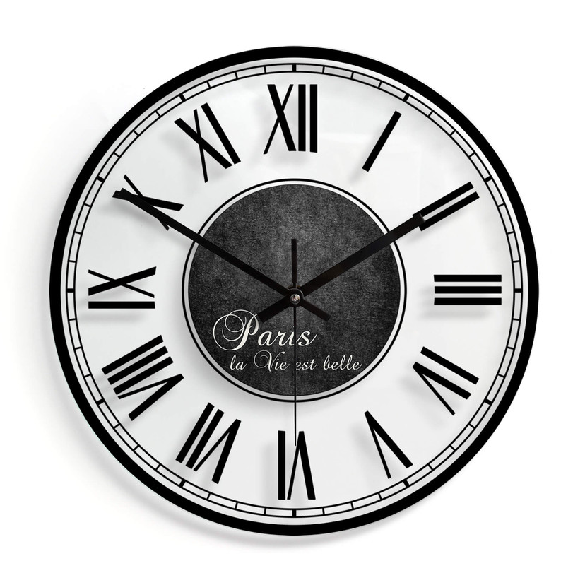 Horloge murale en verre - La Vie est belle - Shabby Chic