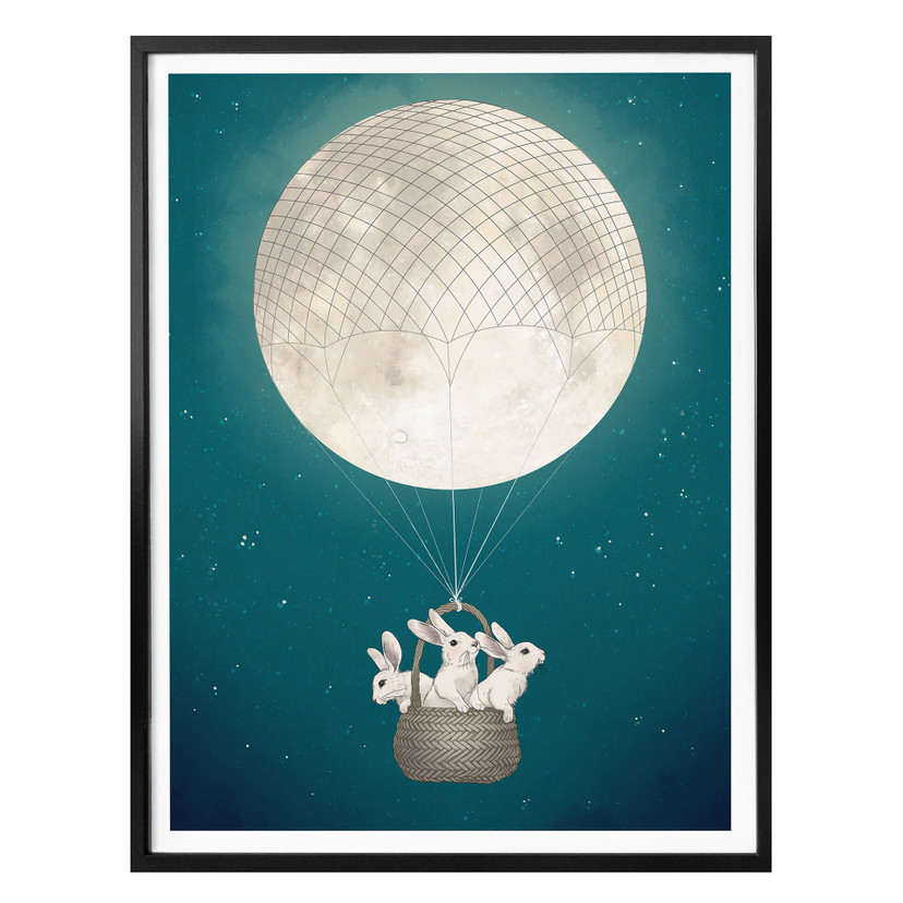 Poster Graves - Lapins dans une montgolfière