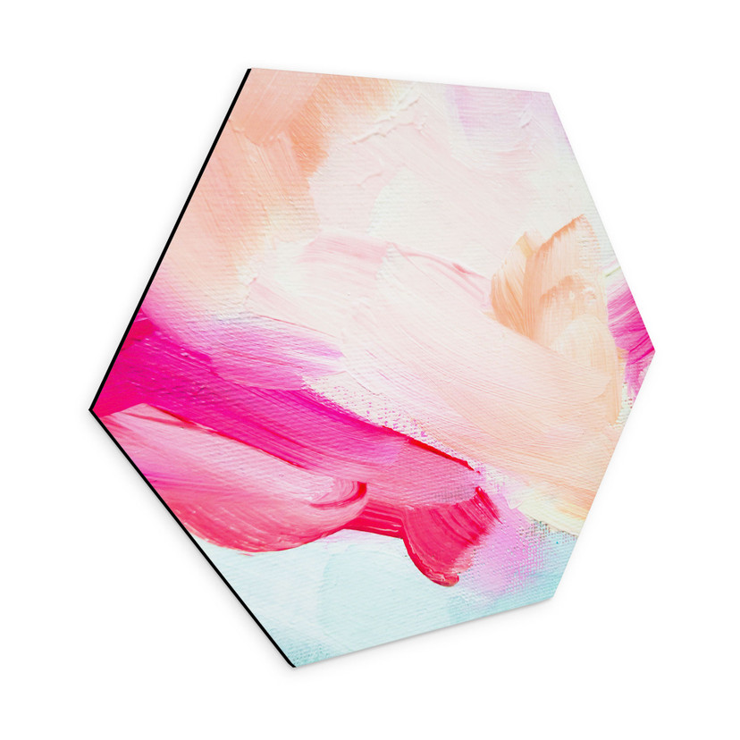 Hexagon Dibond Penselstrøg i pink og turkis - Haniff