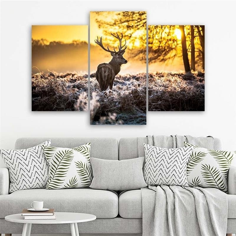 3 stykke lærredsprint, Deer Forest Sunset