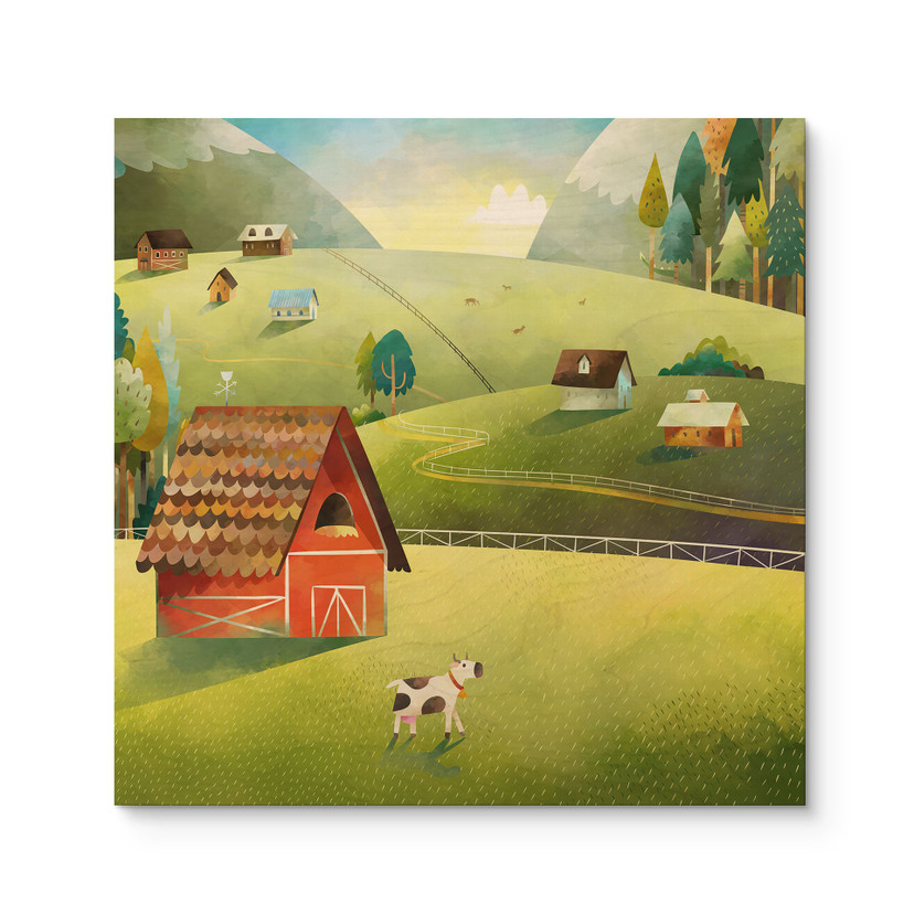 Obraz drewniany kolorowa farma w górach - DigitalArtsi