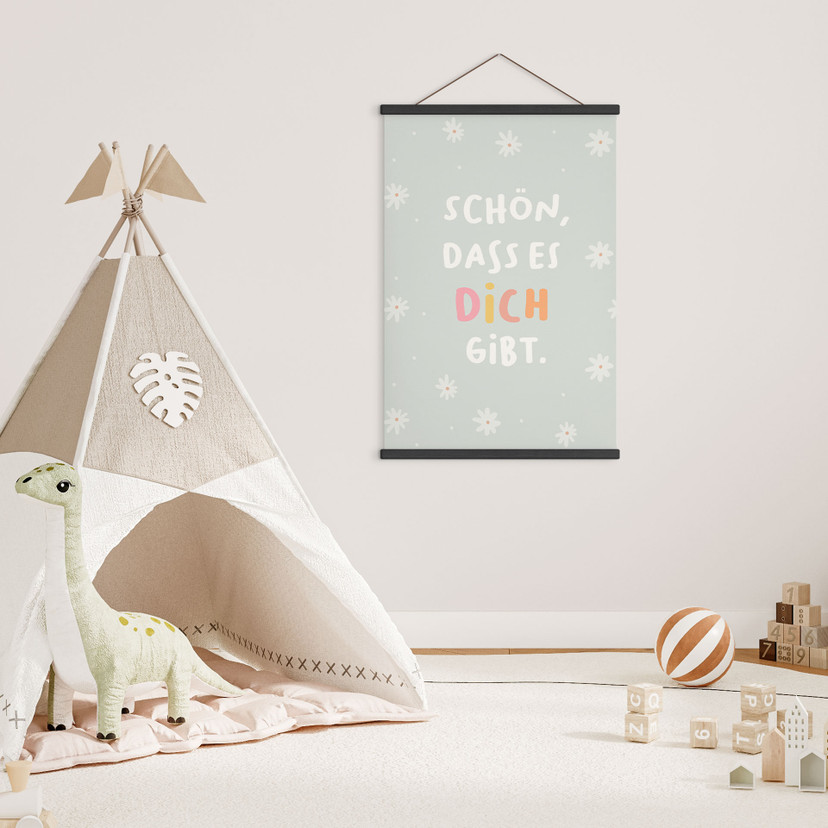Stoffbild - Selbstliebe-Spruch 'Schön, dass es dich gibt' für Kinder