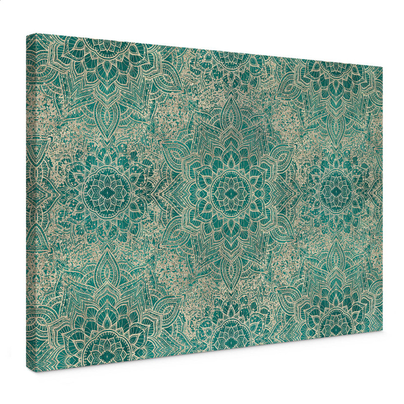 Canvas schilderij Mandala Boho Goud-groen | Geometrisch monster - Bloomery Decor