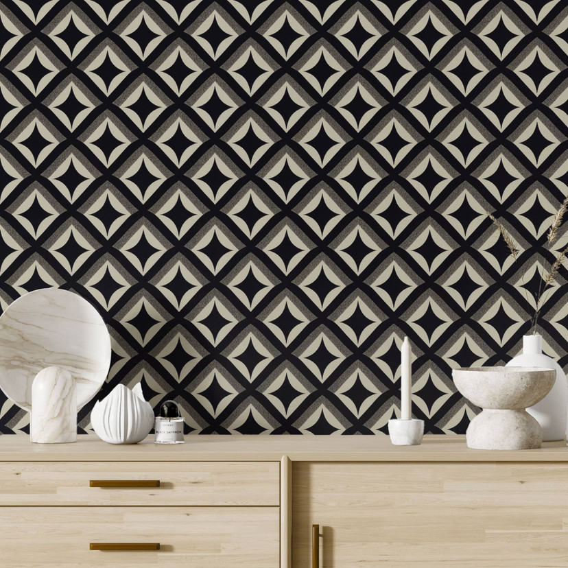 Tapet med mønster sort-beige ornamenter - Treechild