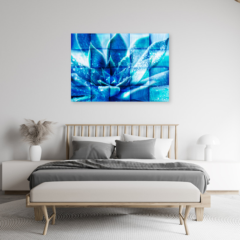 Canvasbillede, abstrakte blå blomster 3D