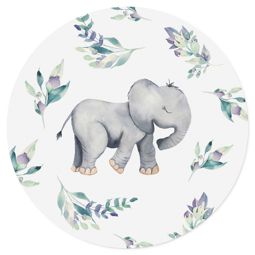 Vinilo decorativo Adorable elefante bebé entre ramas boho - UN Designs - Redondo