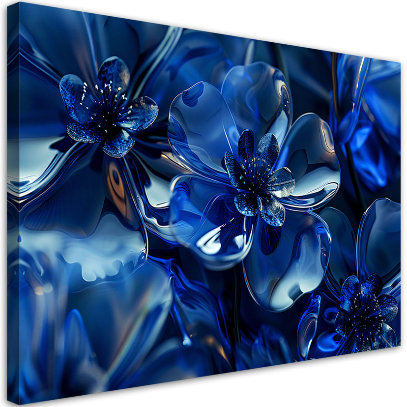Canvasbillede, Blå glasblomster 3D