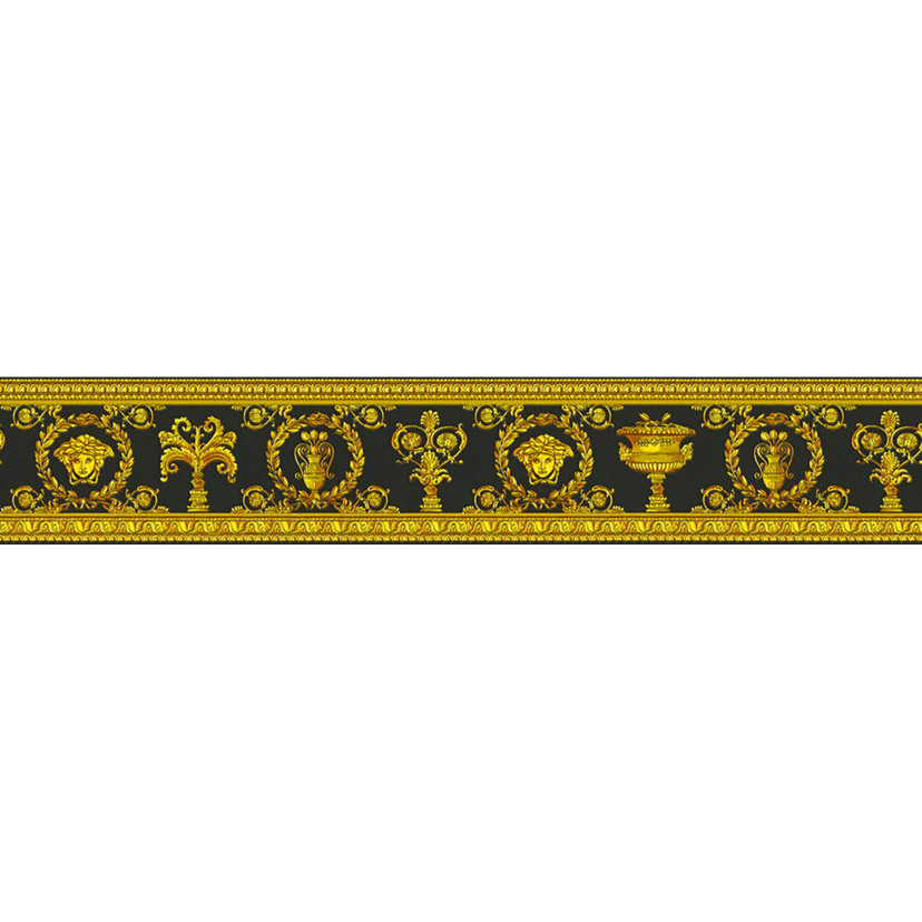 Versace tapet, Bort med Vanitas ornamenter, barok guld, gul, sort