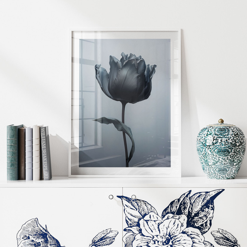 Aksamitny tulipanowy plakat w kolorze czarnym - Paksoylu