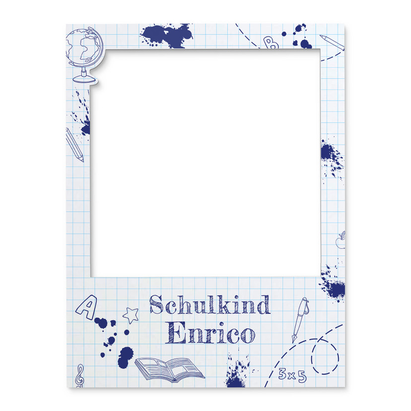 Fotorahmen Einschulung blau-kariert - personalisierbar