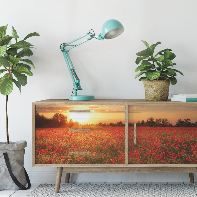 Muurprints Klaprozen bij Zonsondergang Panorama