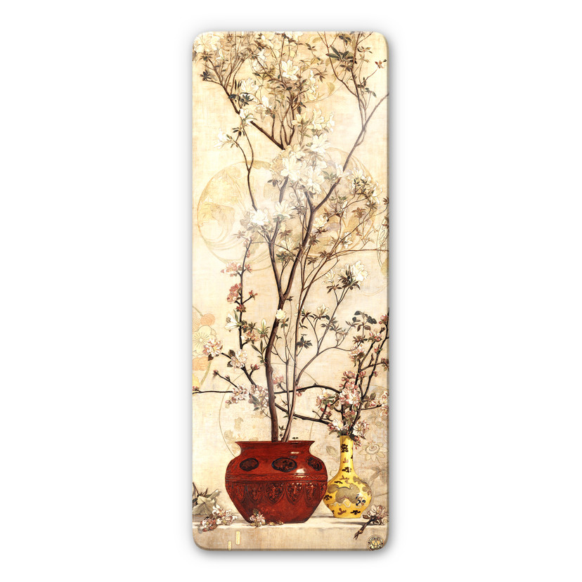 Tableau en verre - Coleman - Nature morte et azalée avec une casserole chinoise -Panorama