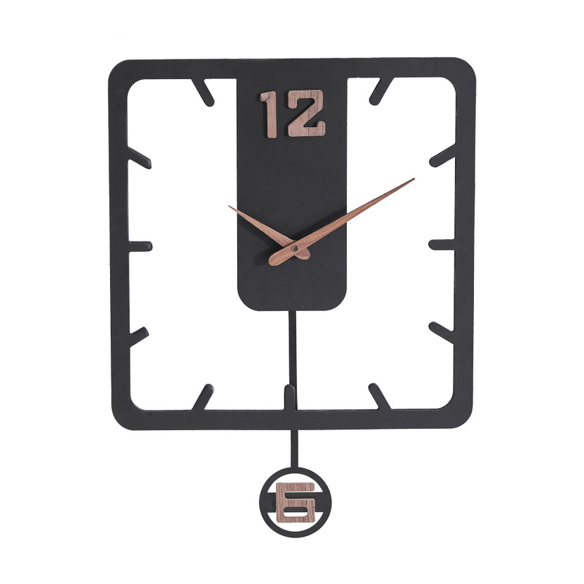 Holz-Wanduhr mit Pendel | MDF | mattschwarz, quadratisch, 52 x 40 cm