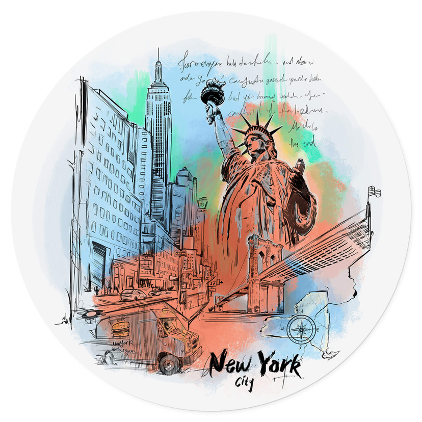 Naklejka na ścianę New York Statua Wolności - okrągła - Pokochaj swoje miasto