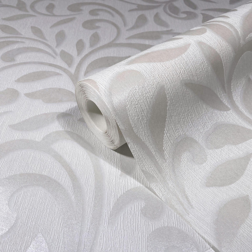 Grafisk tapet, non-woven Novamur Jackie hvid, perlemor