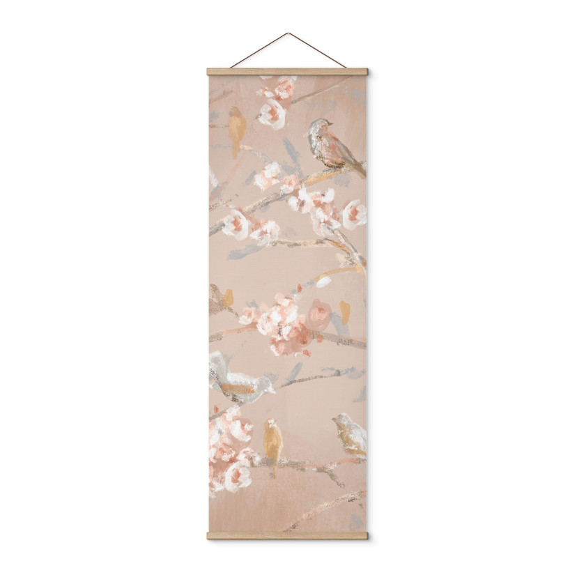 Stoffbild Vögel auf Kirschblüten - Cheney - Panorama