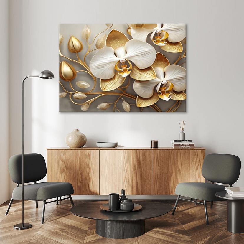 Canvasbillede, orkidé glamour guld