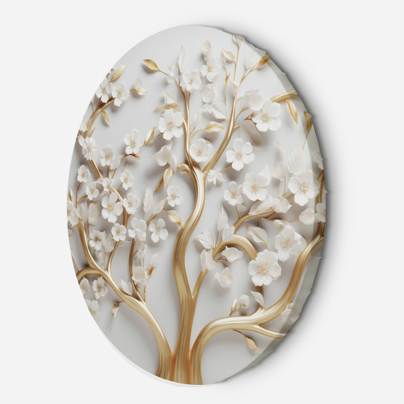 Rundt lærredsvægmaleri Gylden magnolieblomst Glamour 3D