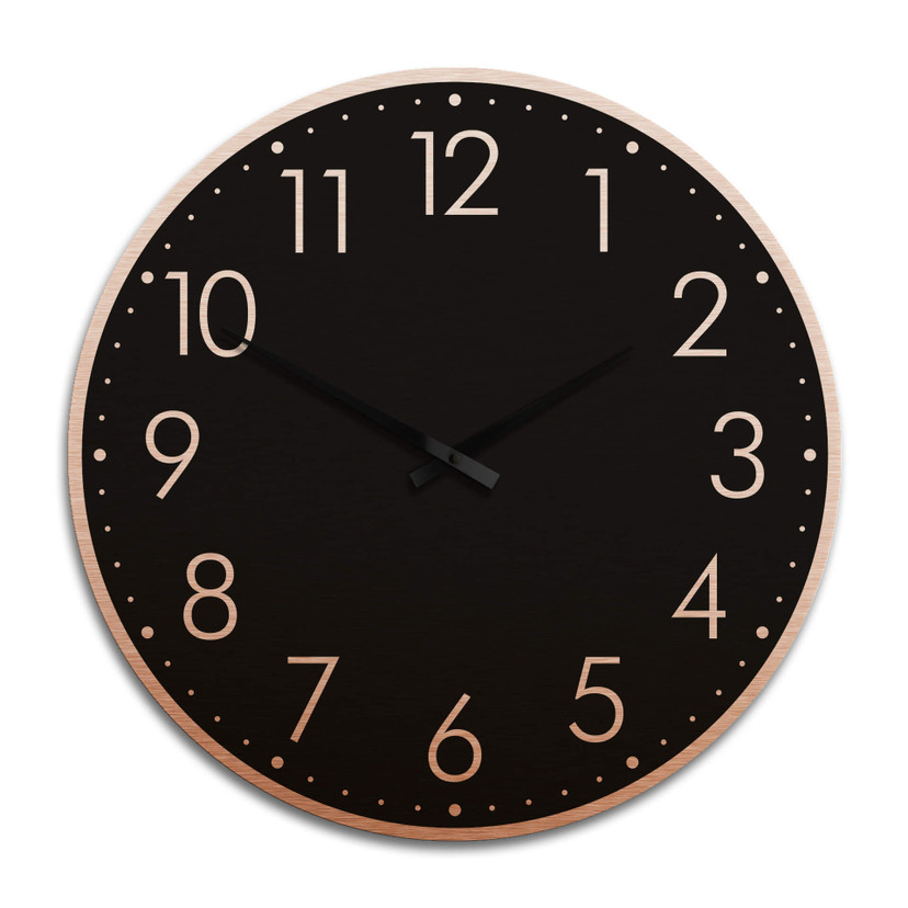 Horloge murale XXL en Alu-Dibond - Cuivrée - Moderne noire avec minutes  - Ø 70 cm
