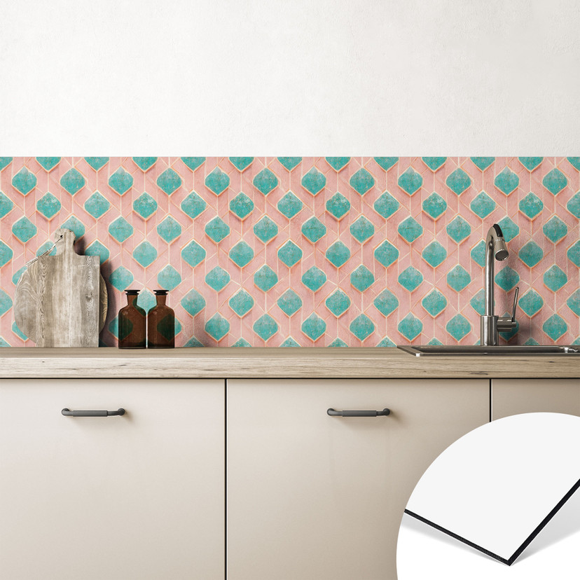 Rivestimento cucina Motivo a rombi in turchese e rosa - Treechild