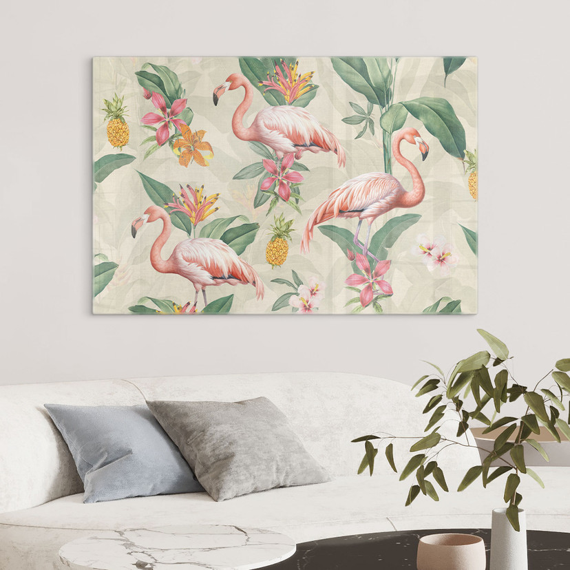 Stampa su vetro Fenicottero e foglie tropicali - Bloomery Decor
