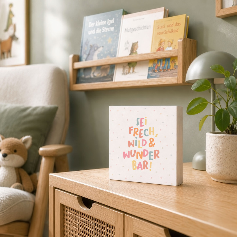 Holzbild zum Hinstellen - Mutmachspruch 'Sei frech, wild & wunderbar'