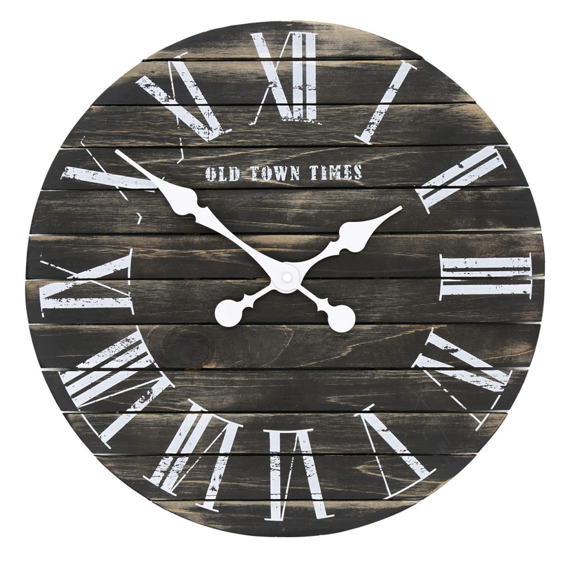 Wanduhr Holzbretter schwarz - Rund Ø45 cm
