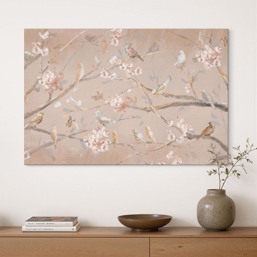 Wanddecoratie Vogels op Kersenbloesem - Cheney - Alu-Dibond