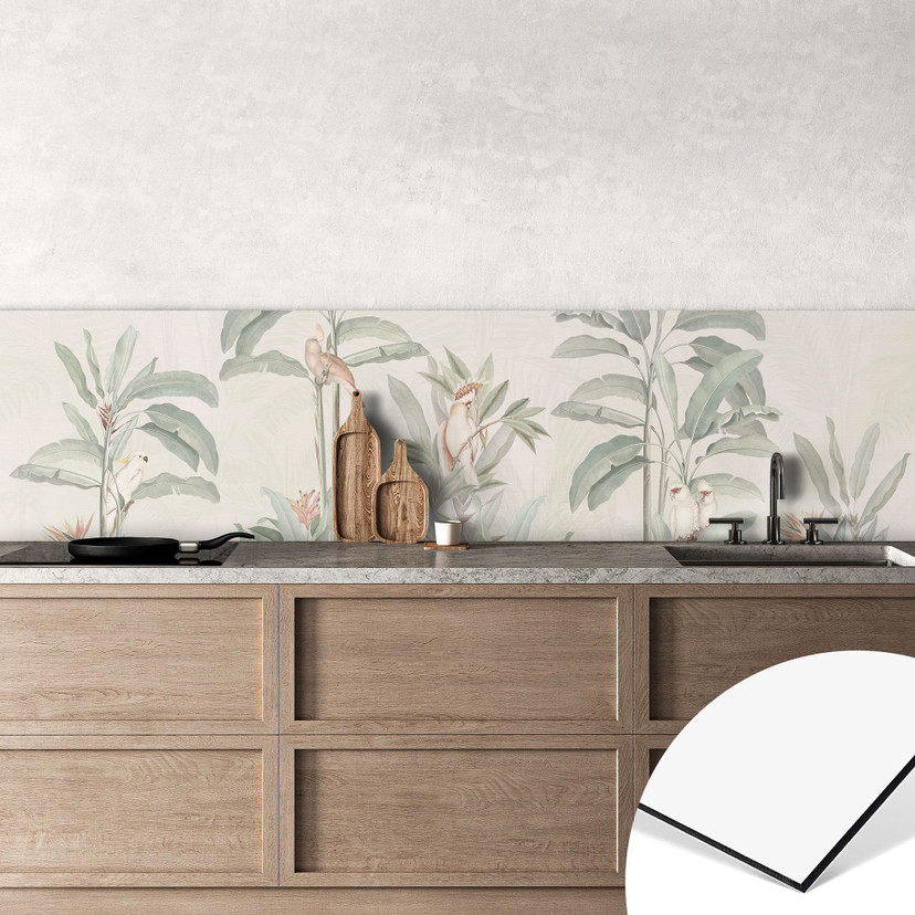 Revêtement pour cuisine forêt tropicale avec cacatoès - Bloomery Decor