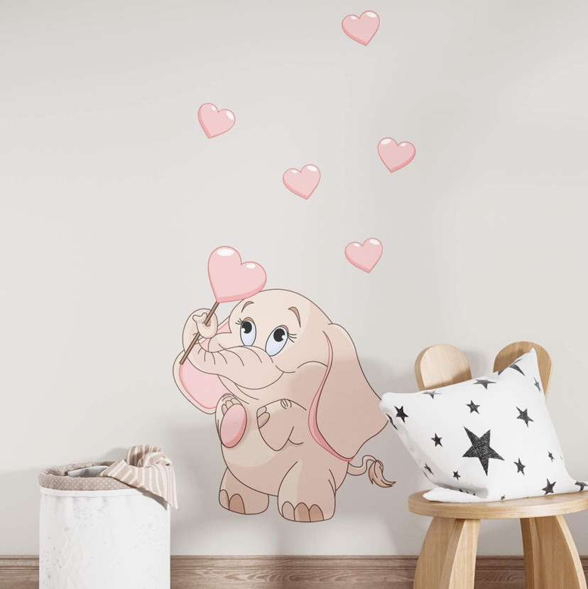Sticker mural - Bébé éléphant avec des cœurs