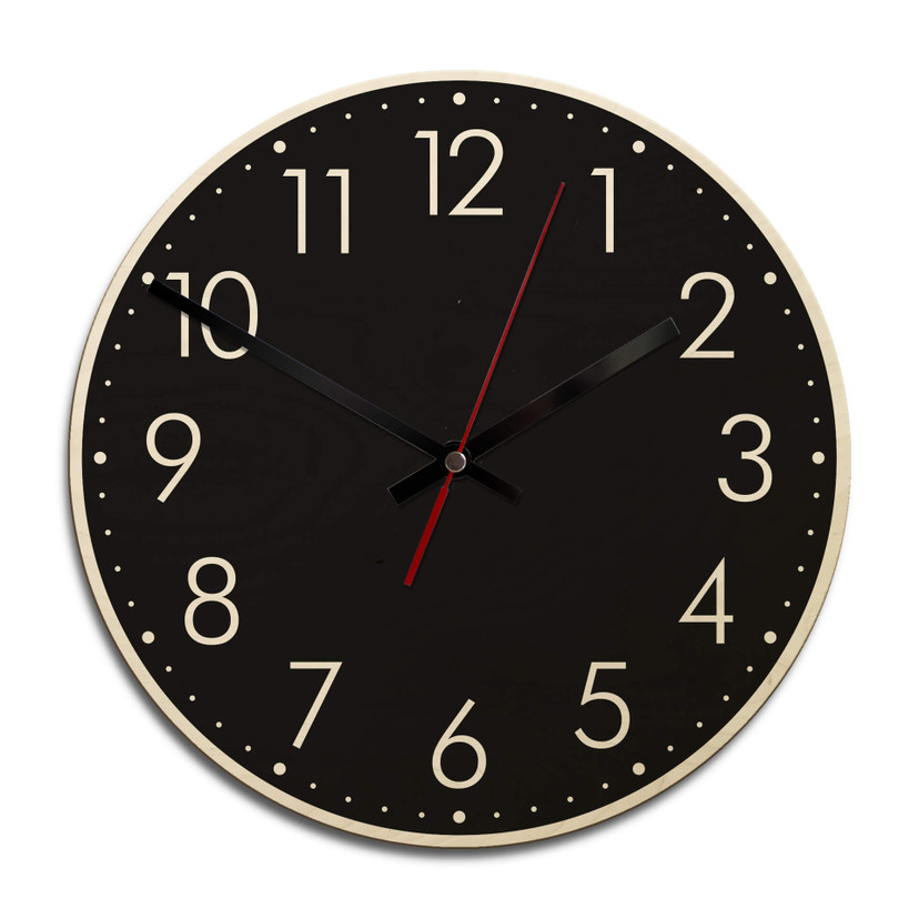 Horloge murale en bois - Moderne noire avec minutes