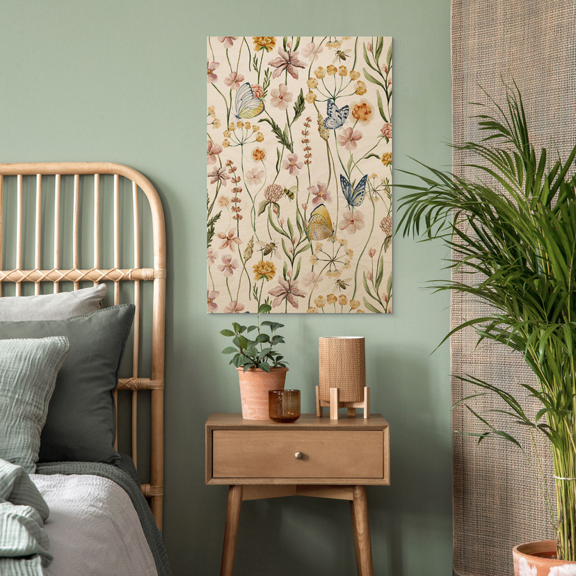 Plakat drewniany wiosenna łąka z motylami - UN Designs