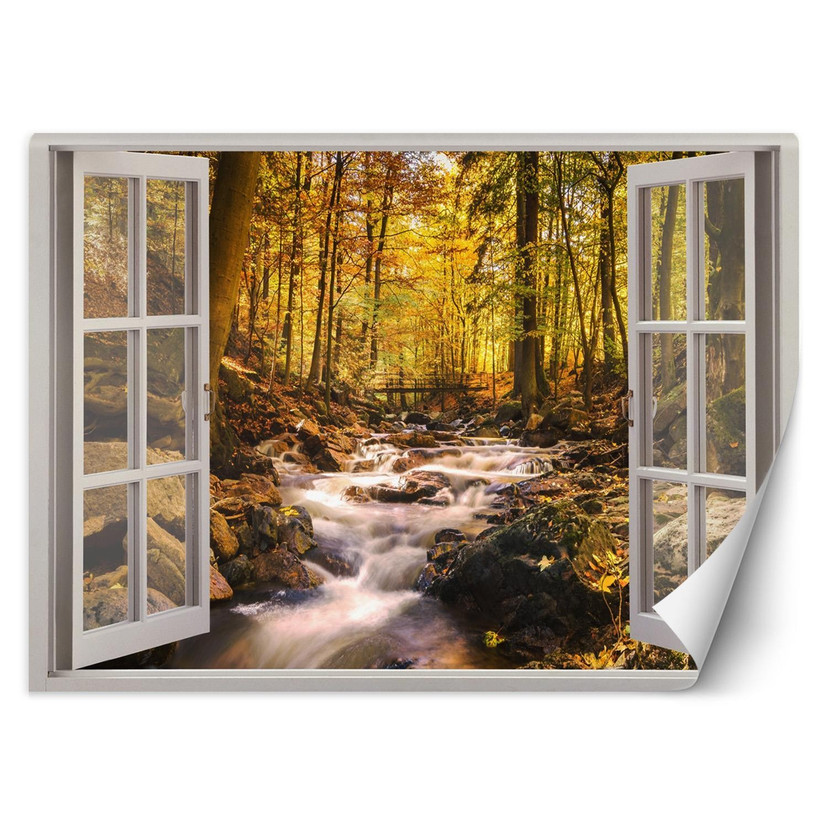 Fototapete Fenster - Wald Bach Natur