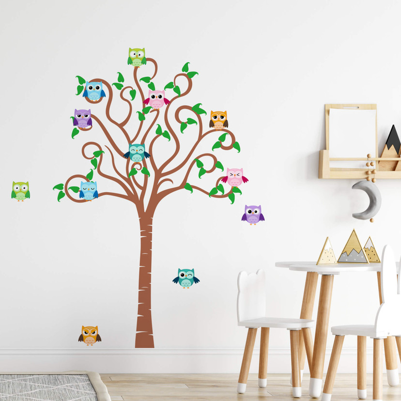 Sticker mural - Arbres avec animaux (bicolore)