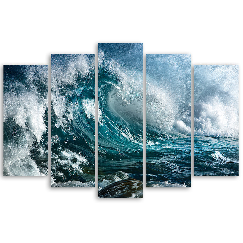 5 stykke lærredstryk Sea Ocean Waves