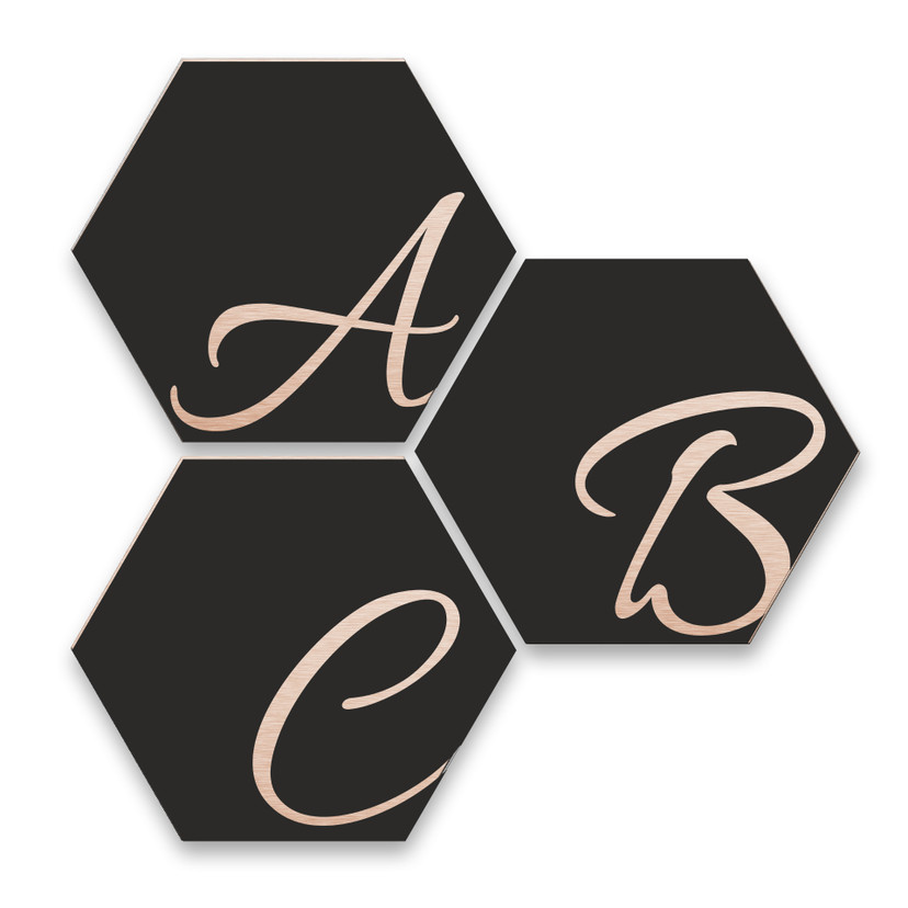 Hexagon bogstaver - Alu-dibond Kobbereffekt, sort