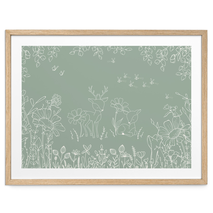 Poster Deux Chevreuils dans la Prairie Fleurie - Oliver Robins