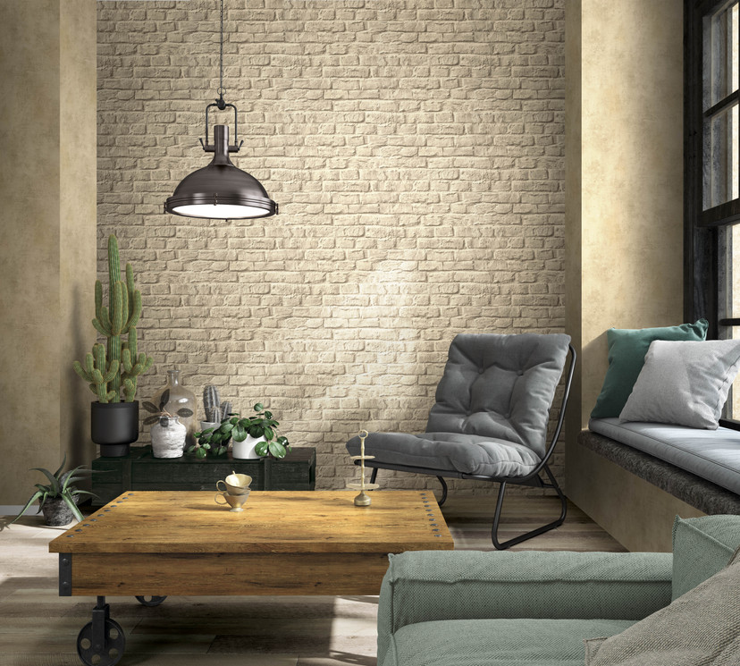 Non-woven tapet i 3D steneffekt brun steneffekt