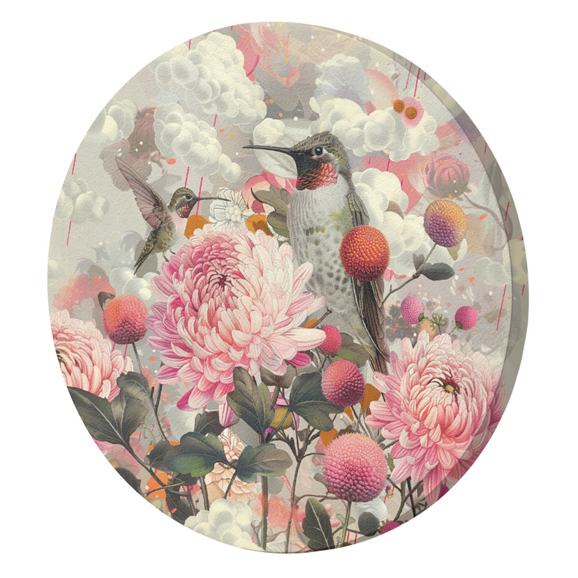 Rundes Leinwandbild Blumen mit Kolibris