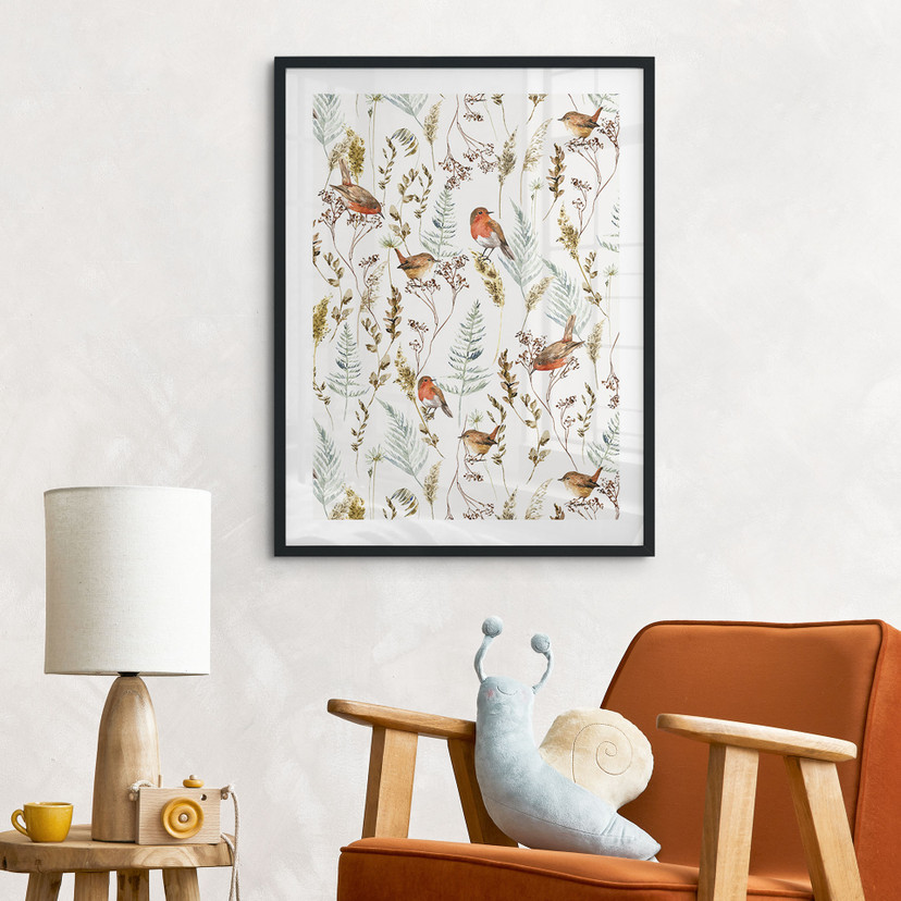 Plakat z wróblami i rudzikami - UN Designs