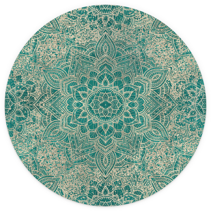 Papier peint photo Oriental - Mandala Boho or-vert - Bloomery Decor - rond - adhésif/non tissé